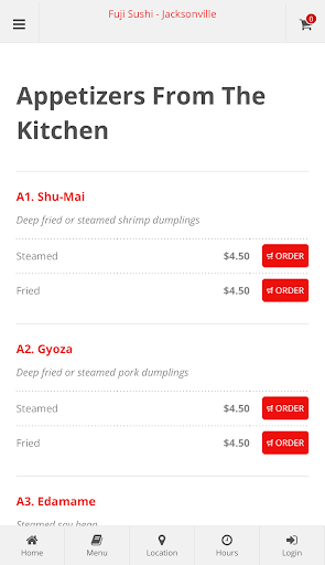Fuji Sushi Jacksonville Order Screen 2