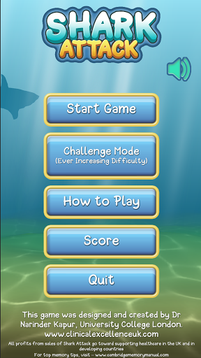 Android application Shark Attack Memory Game screenshort