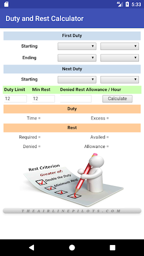 Android application Duty and Rest Calculator screenshort