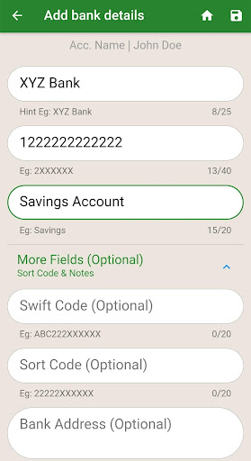 Account Number/Bank Informatio Screen 3