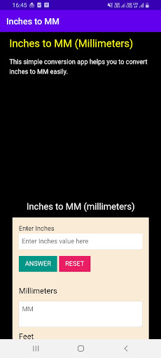 Android application Inches to MM screenshort