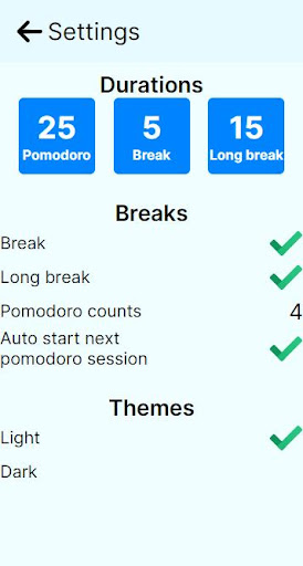 Pomodoro timer Screen 2