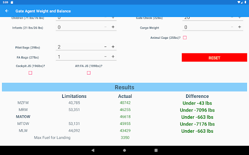 EMB-145 Weight & Balance Screen 3