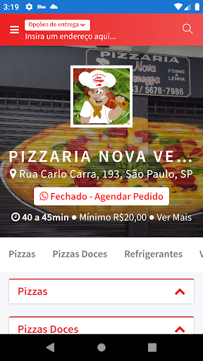 Android application Pizzaria Nova Venezza screenshort