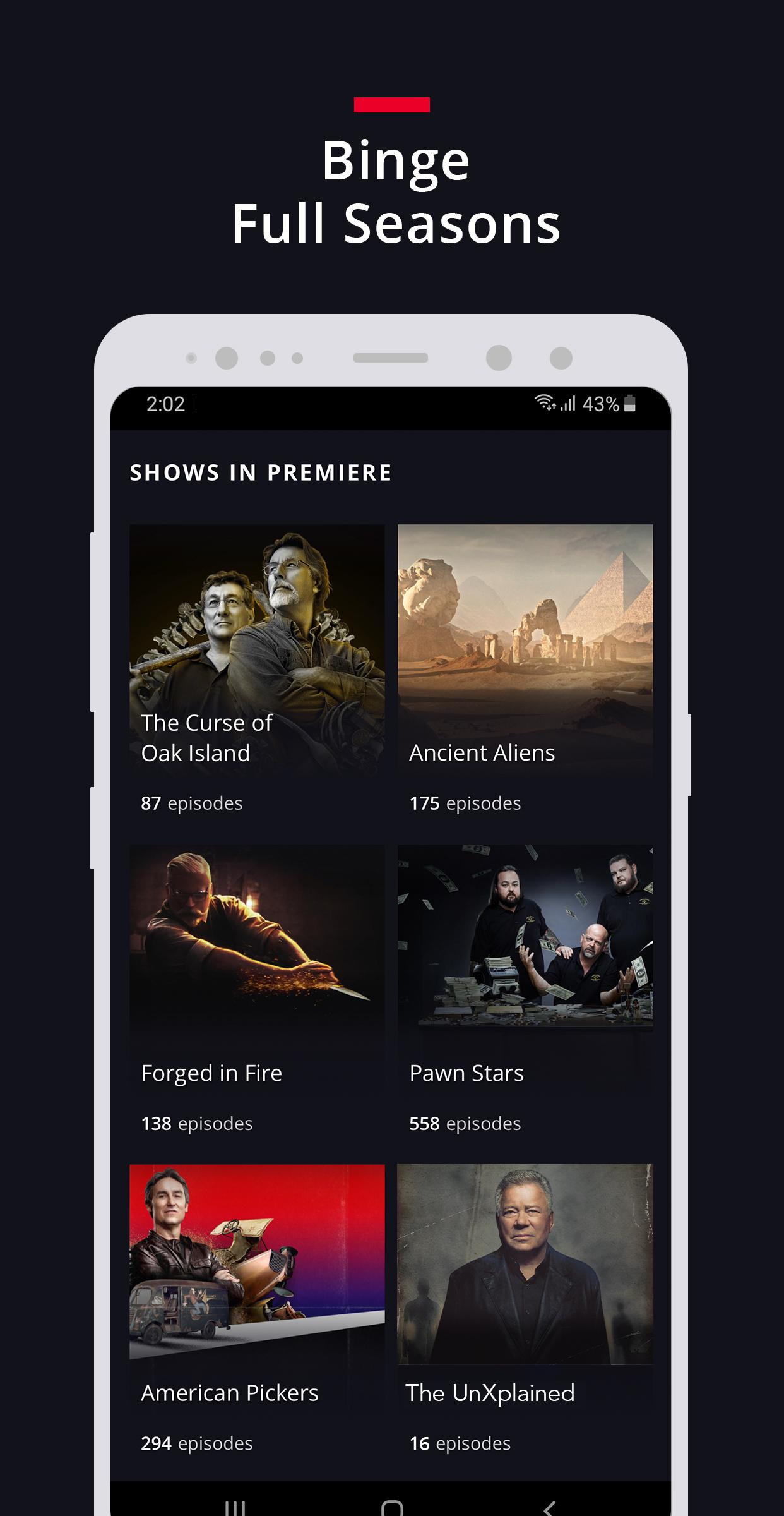 Android application HISTORY: Watch TV Shows screenshort