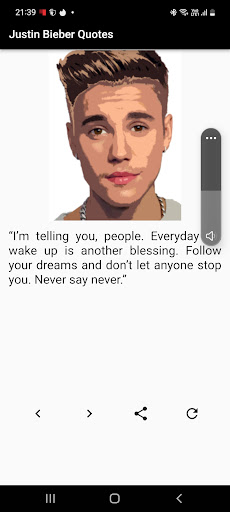 Android application Justin Bieber Quotes Lyrics screenshort