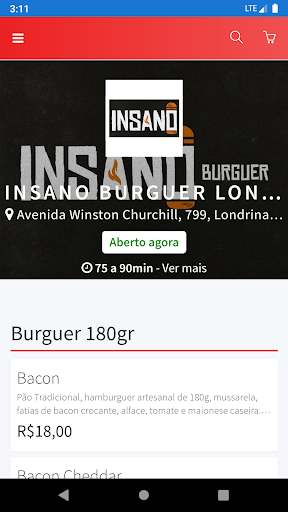 Android application Insano Burguer Londrina screenshort