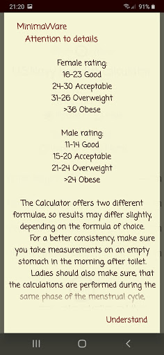 USNavy Body Fat Calculator Screen 2