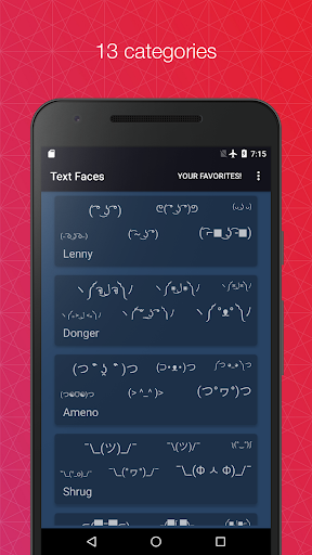 Android application Text Faces Lenny Donger Shrug screenshort