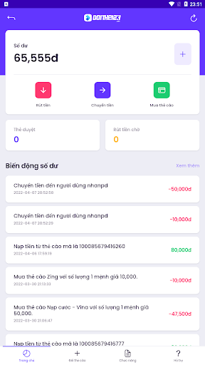 Android application Đổi thẻ cào thành tiền screenshort