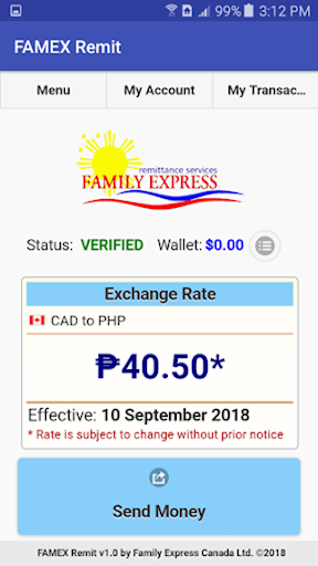 FAMEX Remit App Screen 2