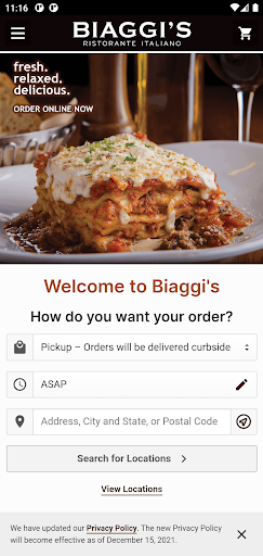 Android application Biaggi's Ristorante Italiano screenshort