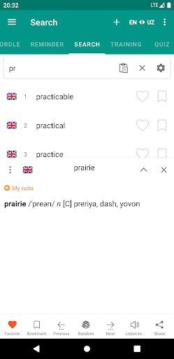 Android application English-uzbek dictionary screenshort