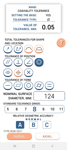 Screenshot of Tolerance and fits ISO