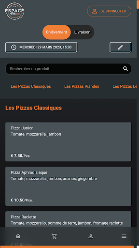 Android application Espace Pizza screenshort