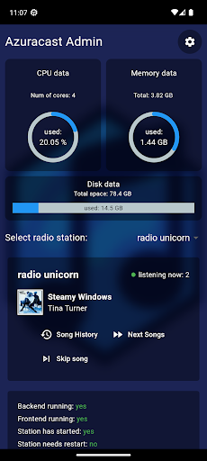 Android application azuracast admin screenshort