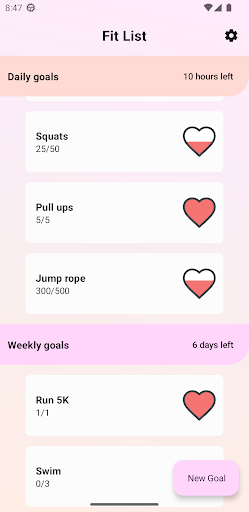 Android application Fit List screenshort