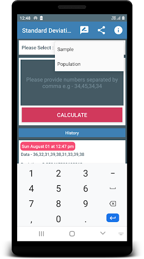 Standard Deviation Calculator Screen 3