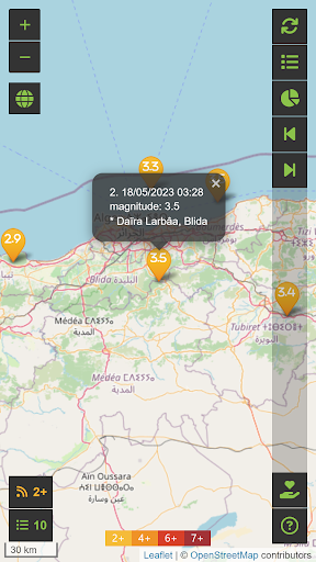 Android application sismoo recent seismic activity screenshort