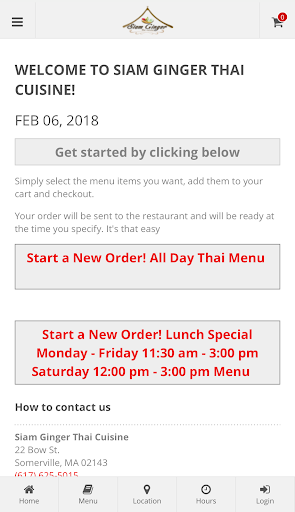 Android application Siam Ginger Thai Cuisine screenshort