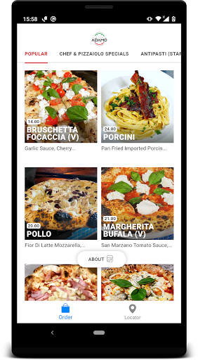 Android application Pizzeria Adamo screenshort