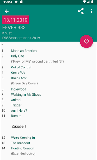 Concert Setlists Screen 3