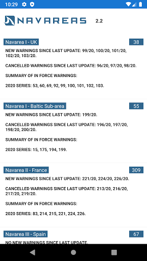 Android application Navarea Warnings (Navtex) screenshort