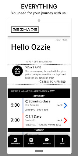 Android application Reshape Fitness screenshort