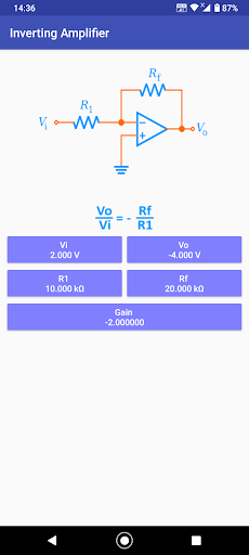 Android application Operational amplifier tools screenshort