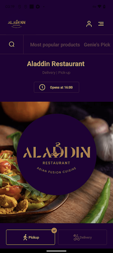 Android application Aladdin Restaurant screenshort