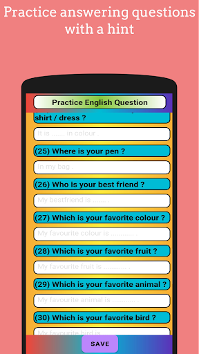 Basic English Questions Screen 2
