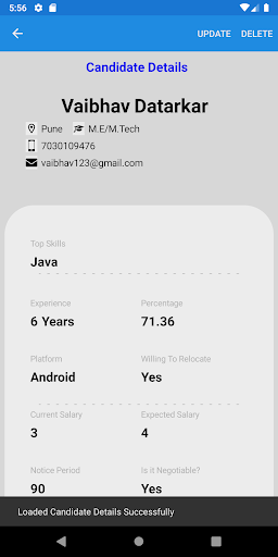 Candidate Tracking System Screen 3