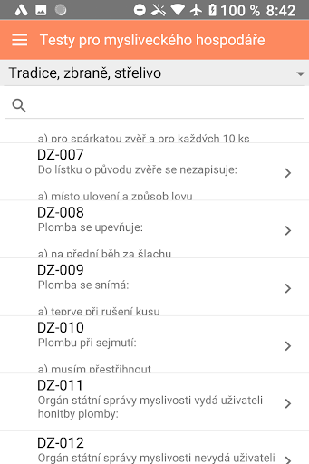 Android application Zkoušky mysliveckého hospodáře screenshort
