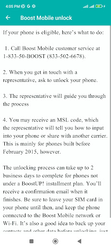 Unlock a Boost Phone Guide Screen 2