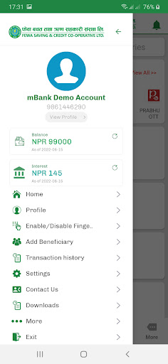 Android application Fewa Smart Banking screenshort