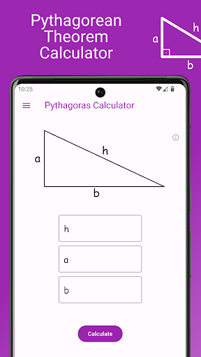 Android application Pythagorean Calculator screenshort