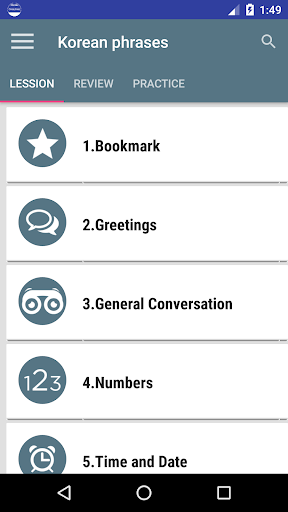 Android application Common Korean phrases screenshort