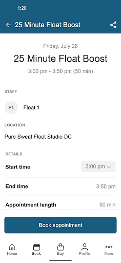 Pure Sweat + Float Studio Screen 3