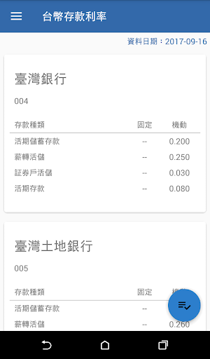 Android application 台幣存款利率 screenshort