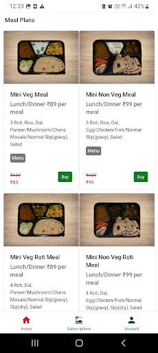 Android application Sample Tiffin Service screenshort