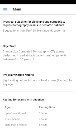 Android application Pediatric CT Protocols screenshort