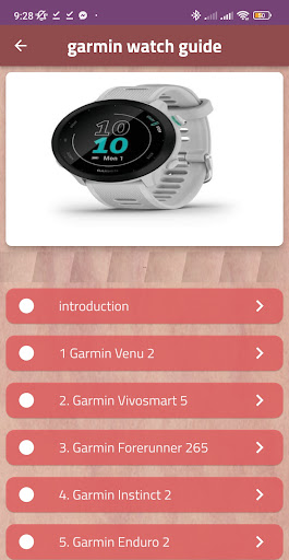 Android application garmin watch guide screenshort