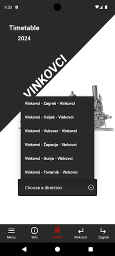Android application Vinkovci train timetable screenshort