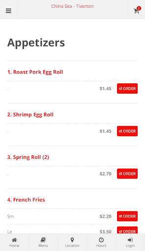 China Sea Tiverton Ordering Screen 2