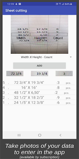 Sheet cutting Screen 2