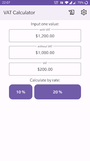 Android application VAT Calculator screenshort