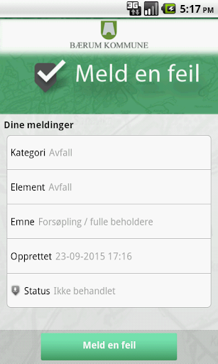 Android application Meld en feil – Bærum kommune screenshort