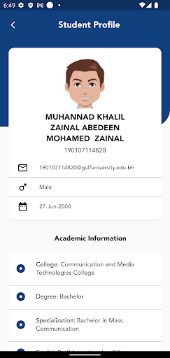 Gulf University Student App Screen 2
