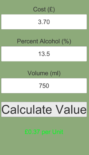 Booze Calculator Screen 2