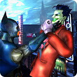 Flying Bat Superhero vs Scary Clown Villain Action icon